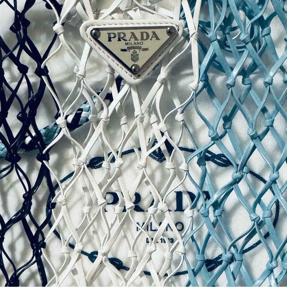 Prada Black, White, and Blue Net Bag